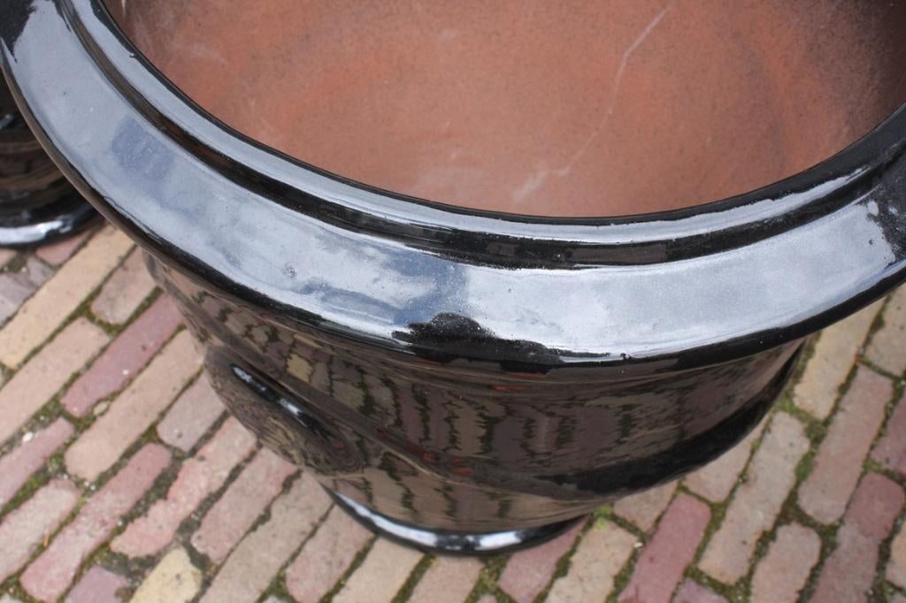 Prachtige zwarte geglazuurde bloempotten Anduze stijl, Ophalen, 40 cm of meer, Rond, Nieuw