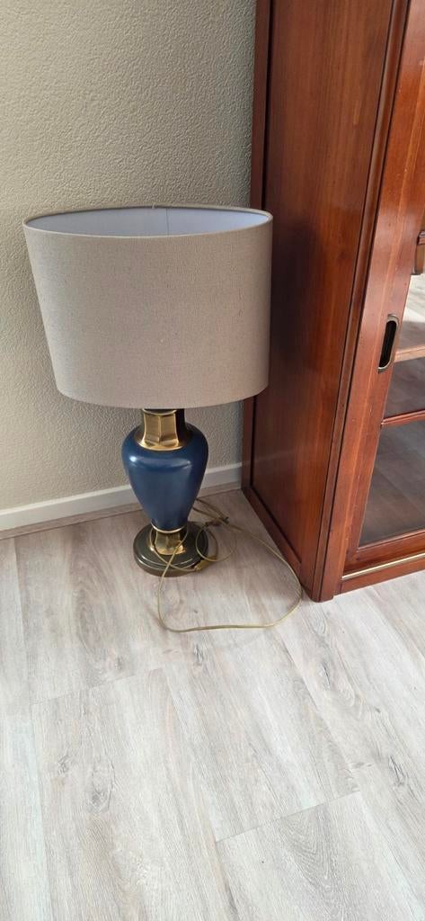2 Tafellampen - Blauw met Goud en Beige Kap, Ophalen, Gebruikt, 75 cm of meer