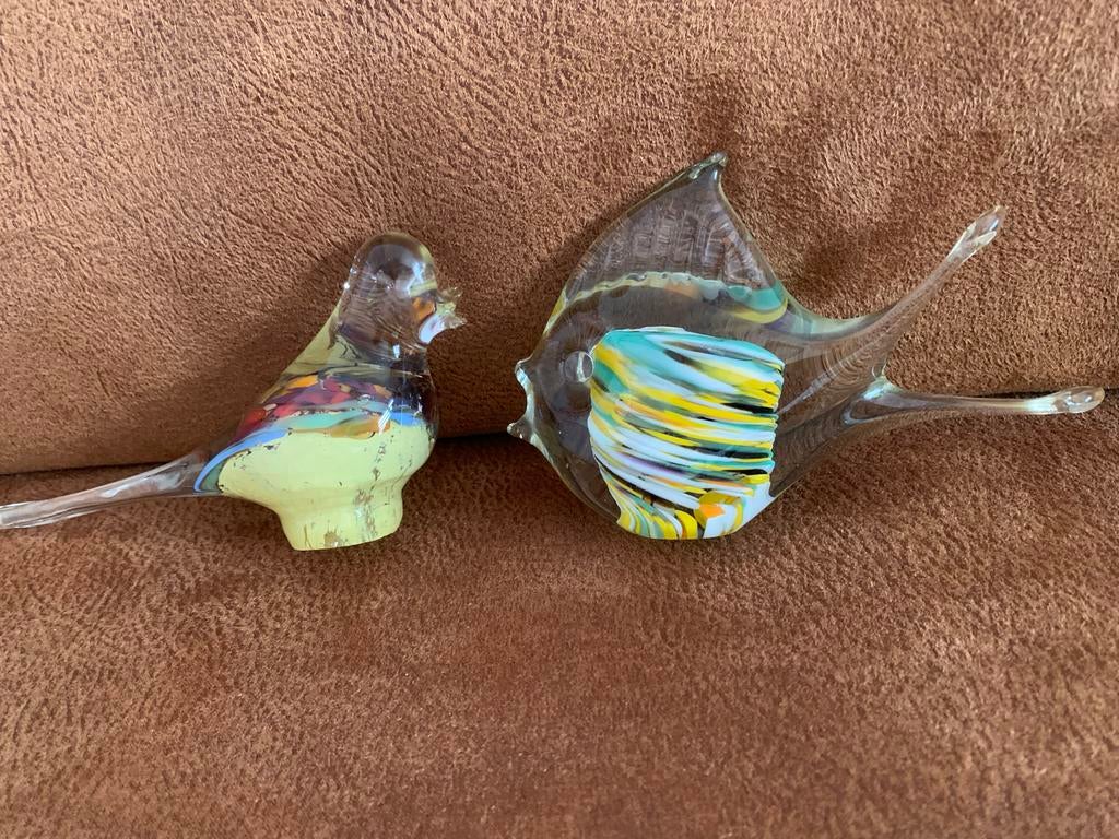 Vintage Murano Kristal glazen Vis en Vogel beeldje, Ophalen of Verzenden