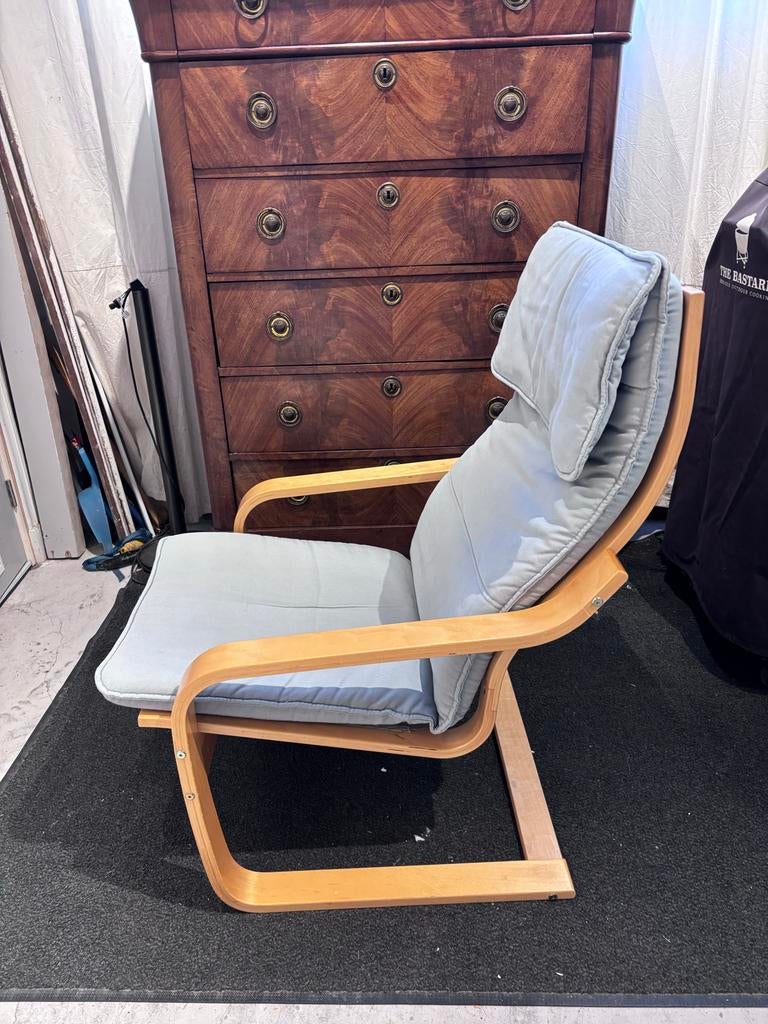 Vintage IKEA Poäng Stoel - Lichtblauw Kussen, Ophalen, Gebruikt, Blauw, Eén