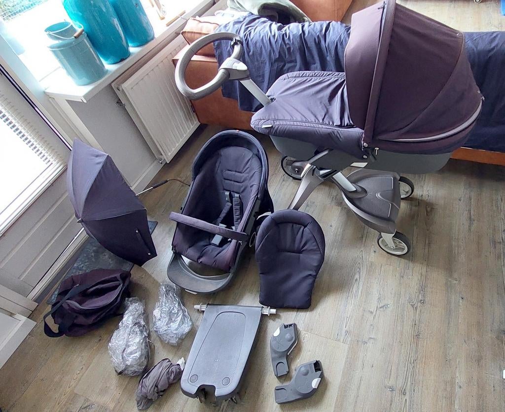 Zwarte Stokke Xplory kinderwagen enz. Zeer complete set, Ophalen, Combiwagen, Overige merken, Verstelbare duwstang