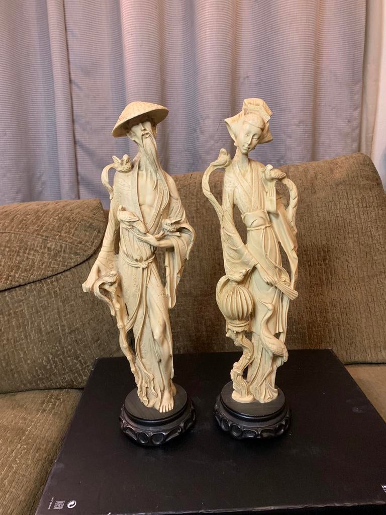 Set van 2 zware kwaliteit Aziatische  beelden - Man en Vrouw, Groep mensen, Ophalen of Verzenden, Handgemaakt, 20 - 50 cm