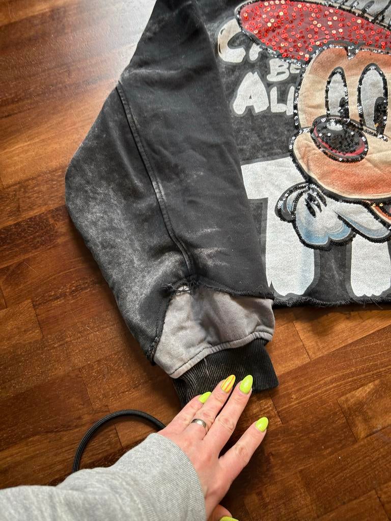 Mickey Mouse Crop Trui Zwart Washed, Maat 38/40 (M), Zwart, Ophalen of Verzenden, Zo goed als nieuw