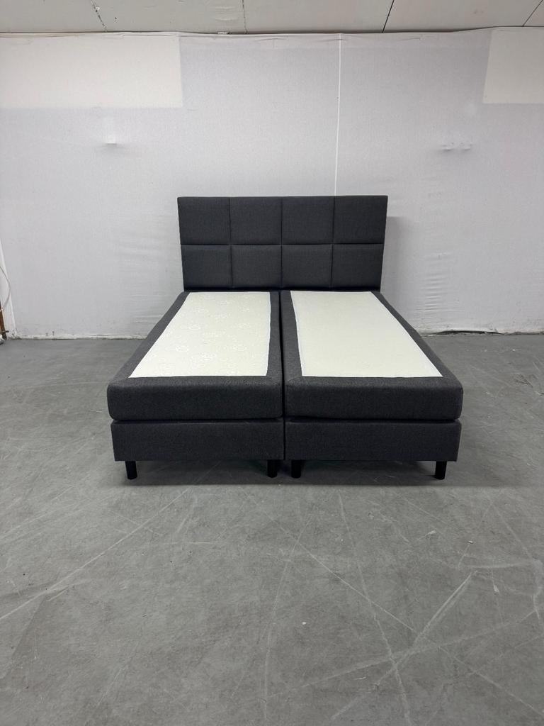Donkergrijze boxspring met hoofdbord 160x200, Ophalen of Verzenden, Zo goed als nieuw, Tweepersoons, 160 cm