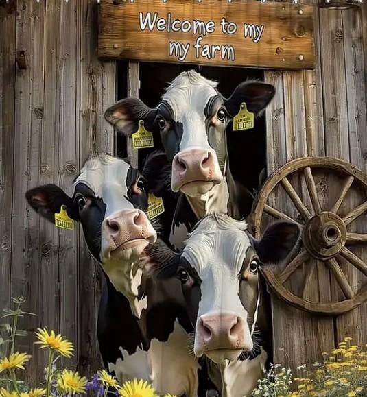 Tuinposter vrolijke koeien - 180/180 cm, Ophalen of Verzenden, Nieuw