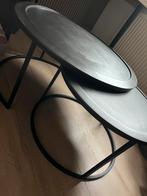 Metalen salontafels salontafel set 2 tafels zwart grijs, Ophalen, Gebruikt, 50 tot 100 cm, Rond