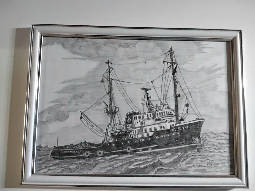 Mooie orgn tekening met sleep boot smit Jakarta, Verzamelen, Scheepvaart, Ophalen, Zo goed als nieuw