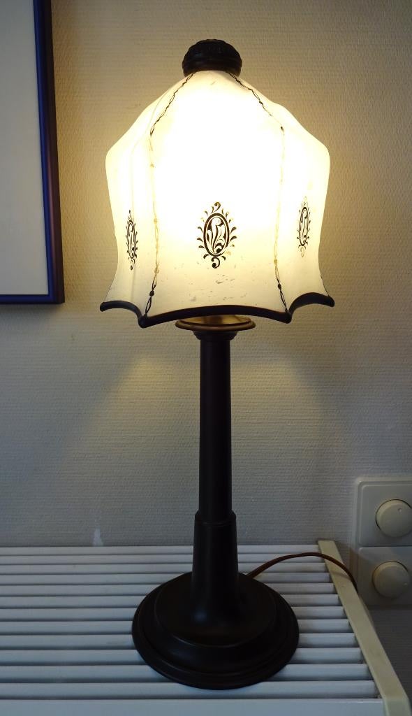 1920's Engelse GEC lamp: bakeliet + geschilderd glazen kap, Antiek en Kunst, Ophalen of Verzenden