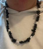Zwarte Obsidiaan Ketting met Witte Kralen, Sieraden, Tassen en Uiterlijk, Kettingen, Zwart, Nieuw, Ophalen of Verzenden, Steen of Mineraal