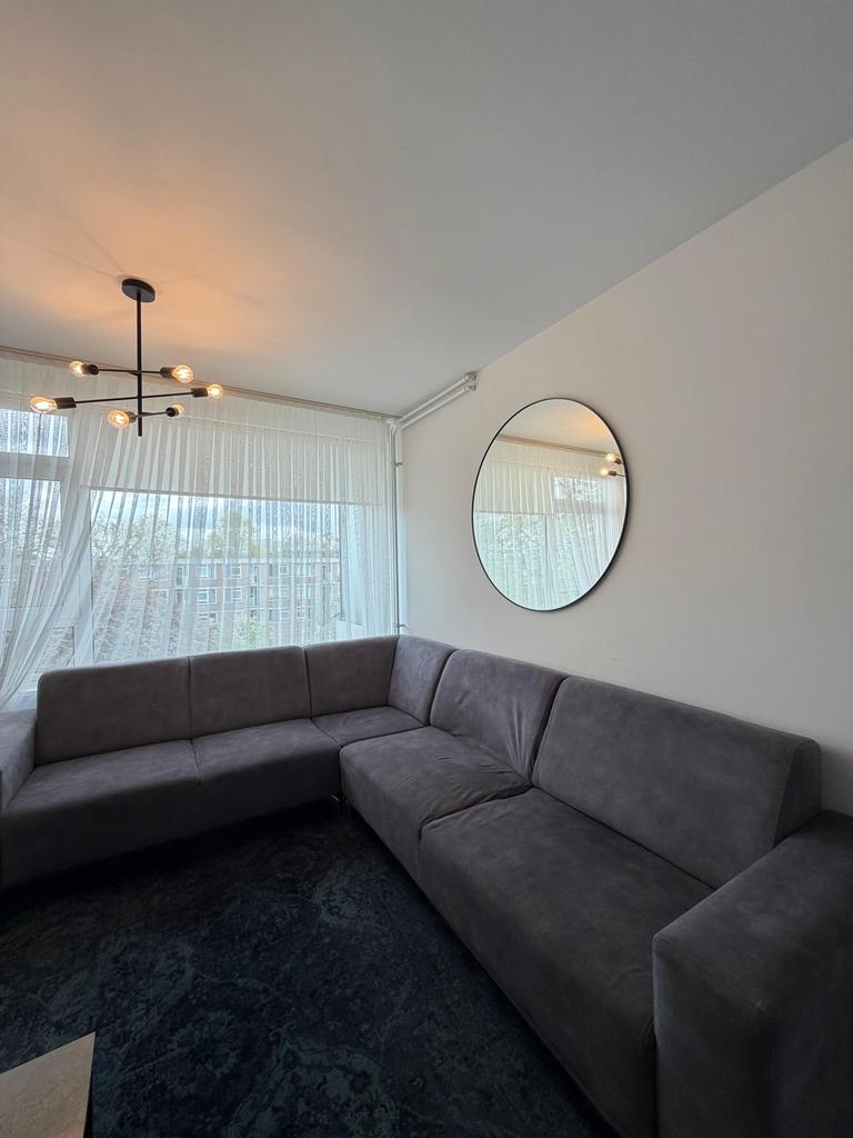 Grote comfortabele hoekbank - Grijs stof, Ophalen, 250 tot 300 cm, Gebruikt, 100 tot 125 cm
