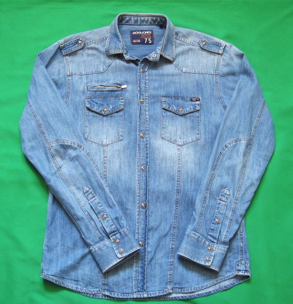 qbl  MOOI JEANS OVERHEMD van JACK&JONES Maat:S, Kleding | Heren, Overhemden, Ophalen of Verzenden, Zo goed als nieuw, Blauw, Halswijdte 38 (S) of kleiner