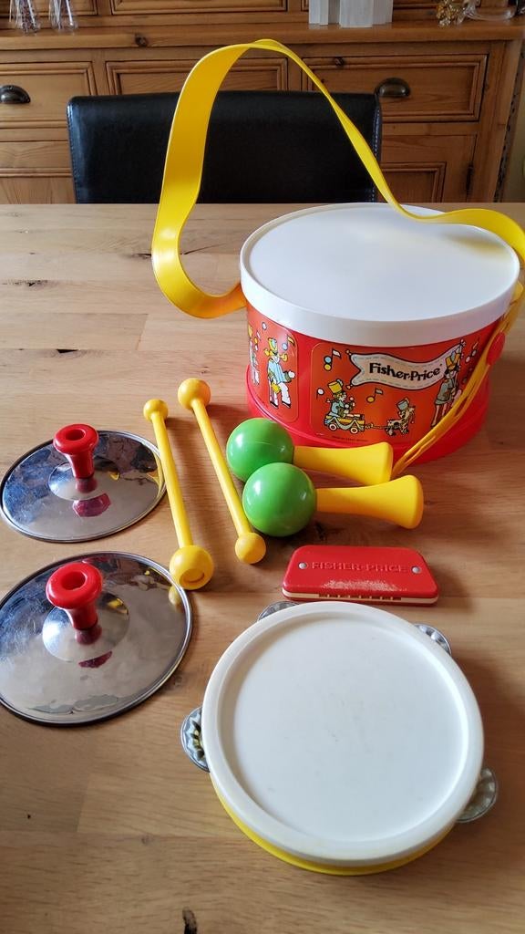Vintage Fisher-Price Marching Band 921 trommel stok bekkens., Ophalen of Verzenden, Speelset