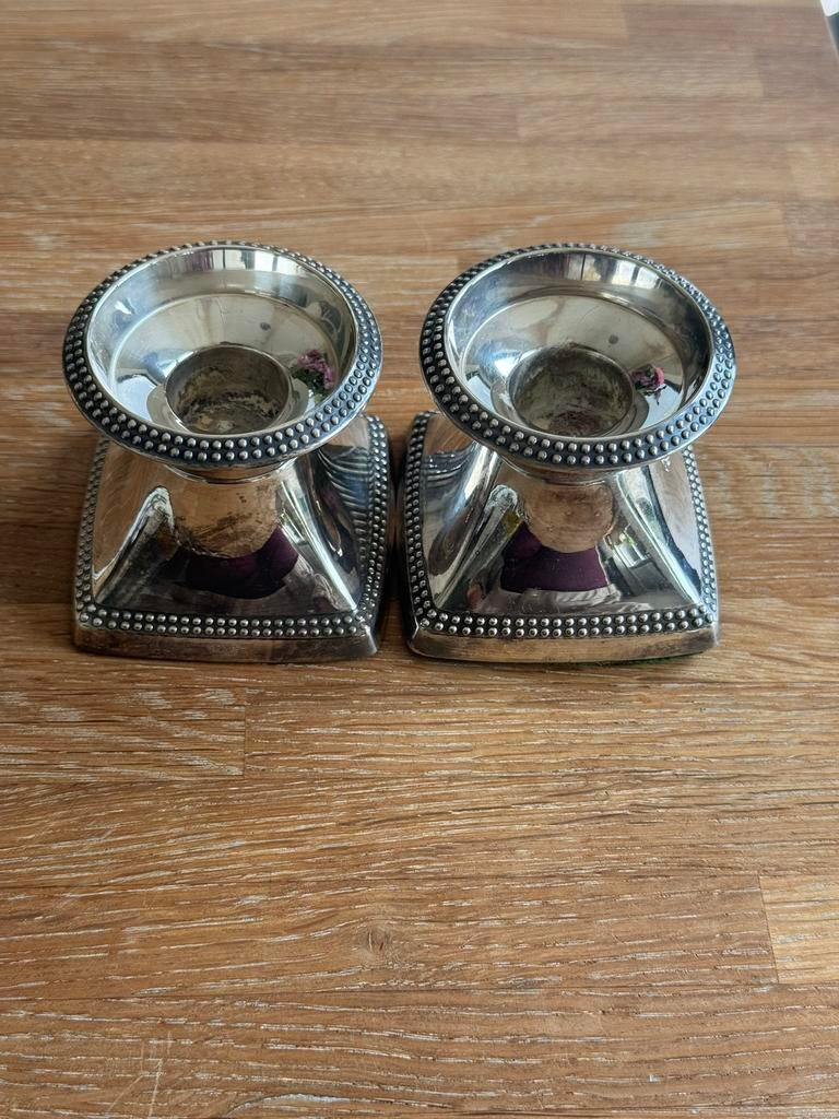2 kandelaars, verzilverd, inclusief kaarsen, Ophalen of Verzenden, Zilver