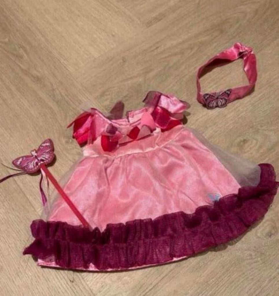 Roze prinsessenjurk met toverstaf en haarband voor 43cm pop, Ophalen of Verzenden, Gebruikt