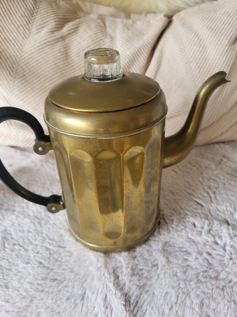 Vintage Koperen Kannetje met Glazen Deksel, Ophalen of Verzenden, Koper