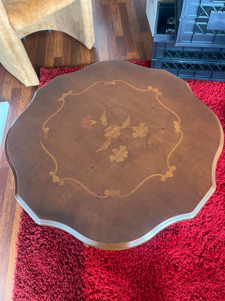 Antiek houten bijzettafel met bloemen inleg, 59 cm hoog, Antiek en Kunst, Antiek | Meubels | Tafels, Ophalen