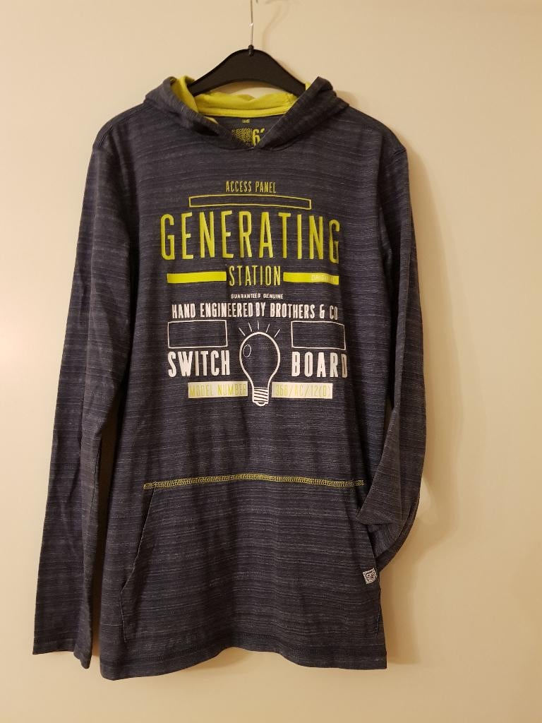 WE longsleeve grijs met lime details en capuchon maat 170, Kinderen en Baby's, Kinderkleding | Maat 170, WE, Jongen of Meisje