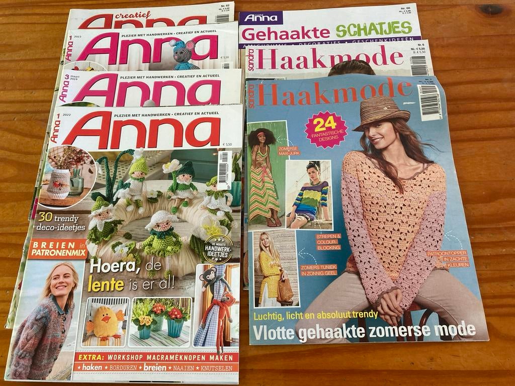 7 haaktijdschriften: Anna en Sandra Haakmode, Ophalen of Verzenden, Gebruikt, Haken, Patroon of Boek