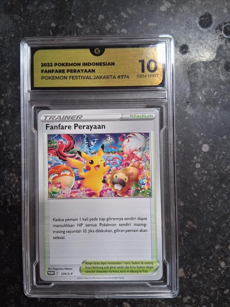 Pokémon PSA 10 - Fanfare Perayaan 374/S-P - Indonesische Pro, Ophalen of Verzenden, Nieuw, Losse kaart, Foil