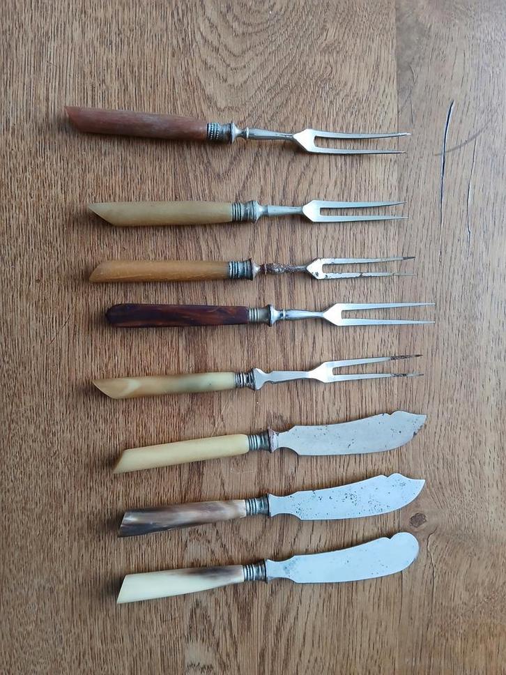 Antieke Vleesvorken en Messen Set - Diverse Handvatten, Antiek en Kunst, Antiek | Bestek, Ophalen of Verzenden