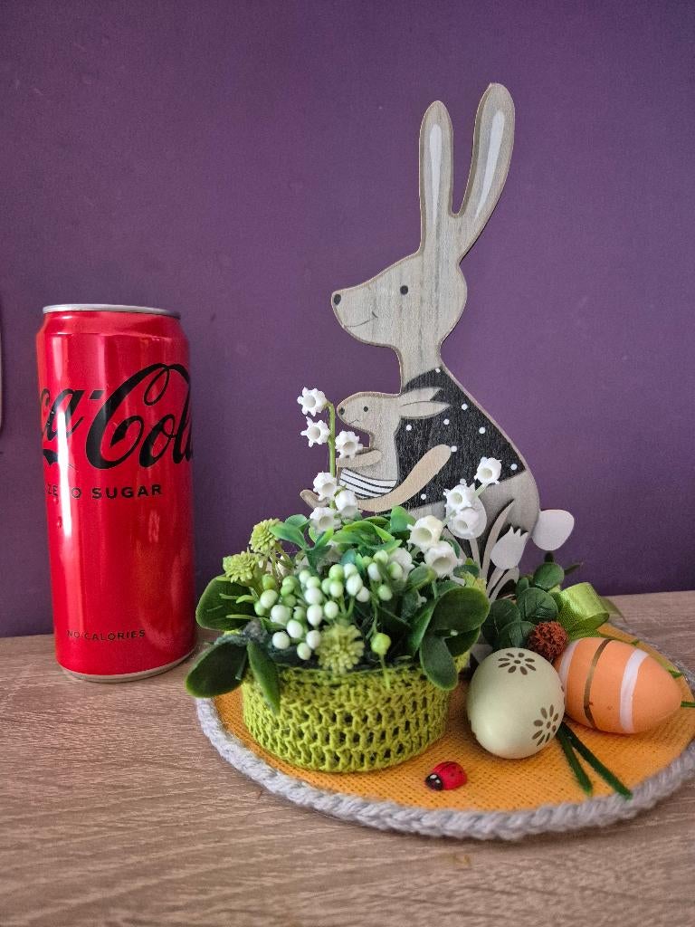 Paaskrans met een konijntje - Handgemaakte feestdecoratie, Diversen, Pasen, Nieuw, Ophalen of Verzenden