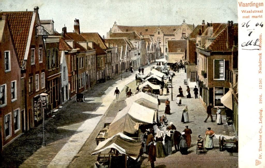 Vlaardingen Waalstraat met markt # 841, Verzenden, Voor 1920, Gelopen, Zuid-Holland