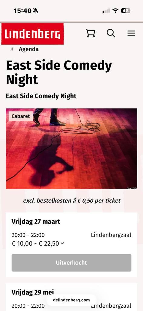 2 tickets voor east side comedy night, Tickets en Kaartjes, Twee personen, November