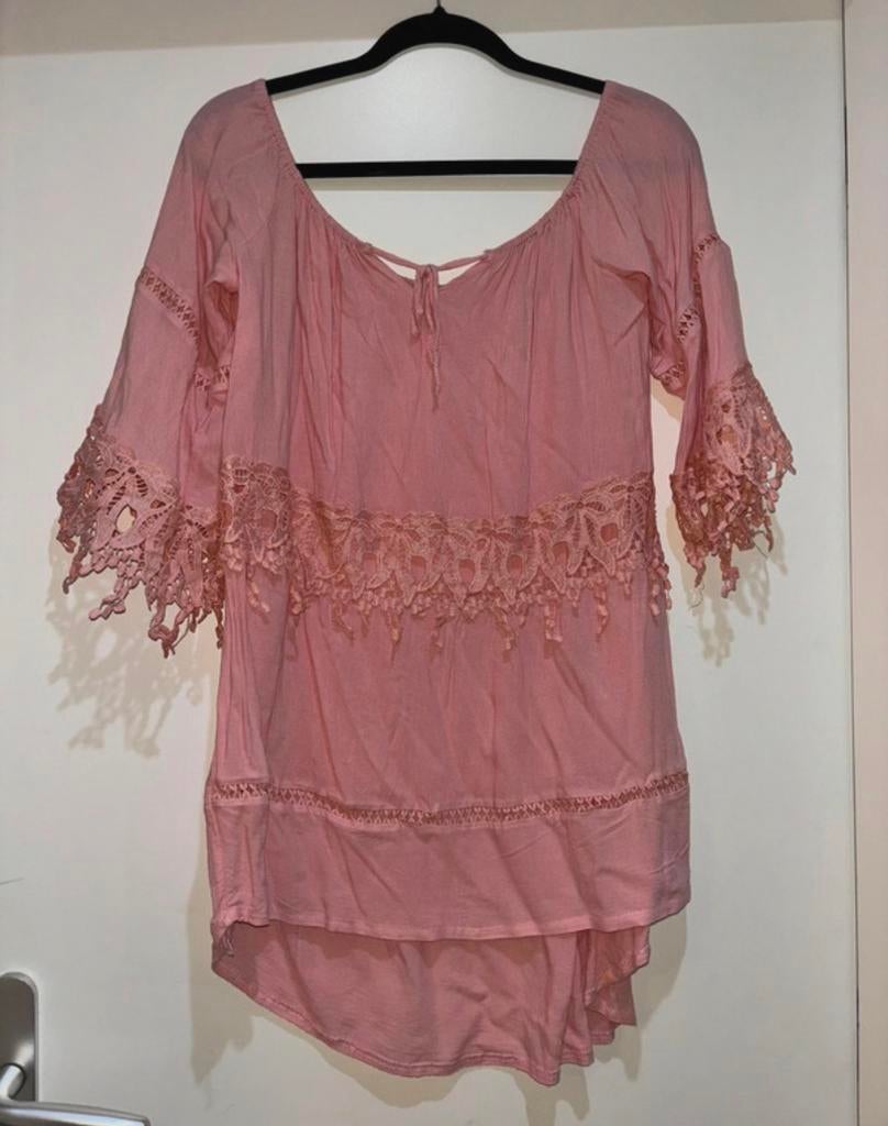 Ibiza style tuniek koraal maat L, Maat 38/40 (M), Ophalen of Verzenden, Zo goed als nieuw, Korte mouw