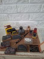Vintage schrijfset: Vulpen, kroontjes, stempels, inkt flesje, Ophalen of Verzenden