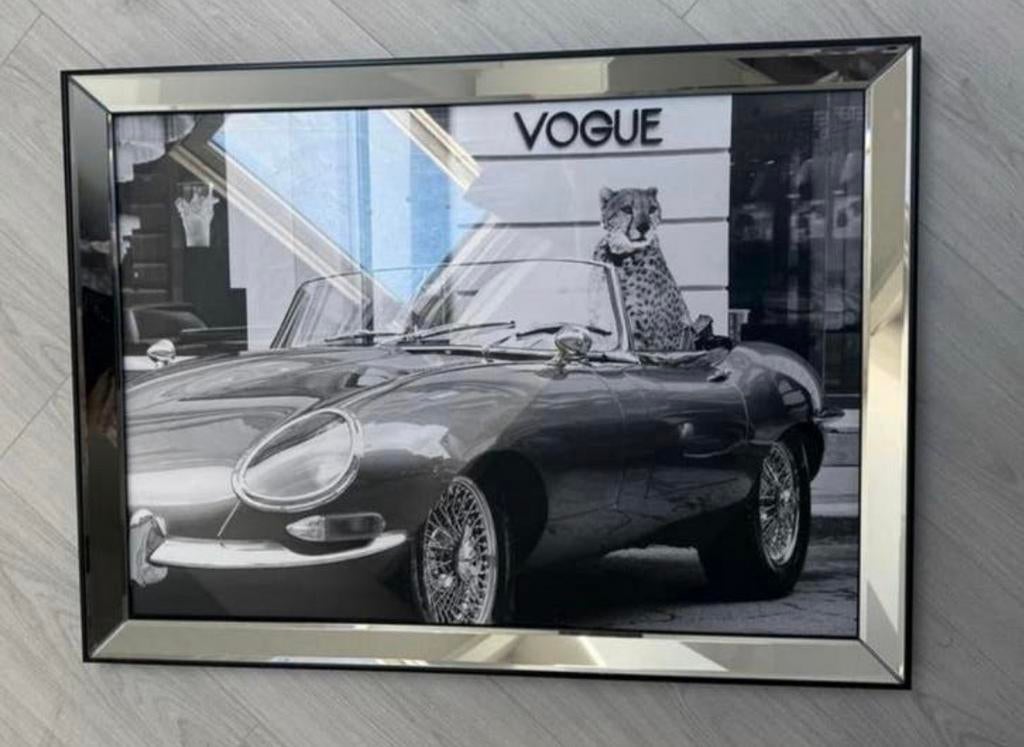 Wanddecoratie: print van Cheeta in auto in Malibu (moet weg), Huis en Inrichting, Woonaccessoires | Schilderijen, Tekeningen en Foto's
