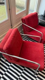 Set rode fauteuils stalen buisframe, Huis en Inrichting, Fauteuils, Ophalen, Gebruikt, 75 tot 100 cm, Stof