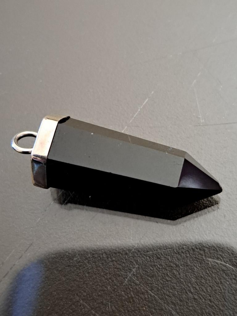 Zilveren ketting hanger, Verzenden, Zwart, Zilver, Met edelsteen