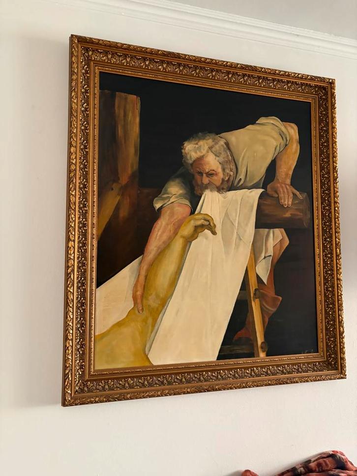 Groot oud schilderij op hout - Bijbelse voorstelling, Antiek en Kunst, Kunst | Schilderijen | Klassiek, Ophalen