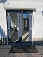 Kunststof terrasdeur wit/grijs - 155x217 cm, Gebruikt, Ophalen of Verzenden, Buitendeur, Glas