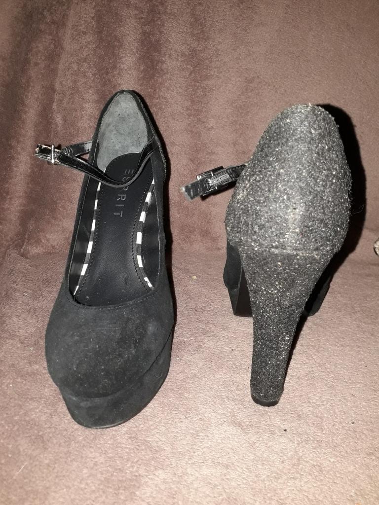 Esprit zwarte pumps met plateauzool en glitterhak, Pumps, Verzenden, Zwart, Nieuw