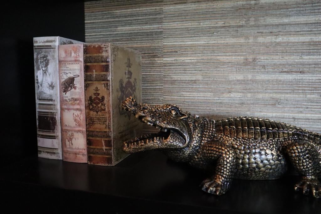 Krokodil beeld goud 60 cm liggend sculptuur decoratie, -, Overige stijlen, -, Nieuw