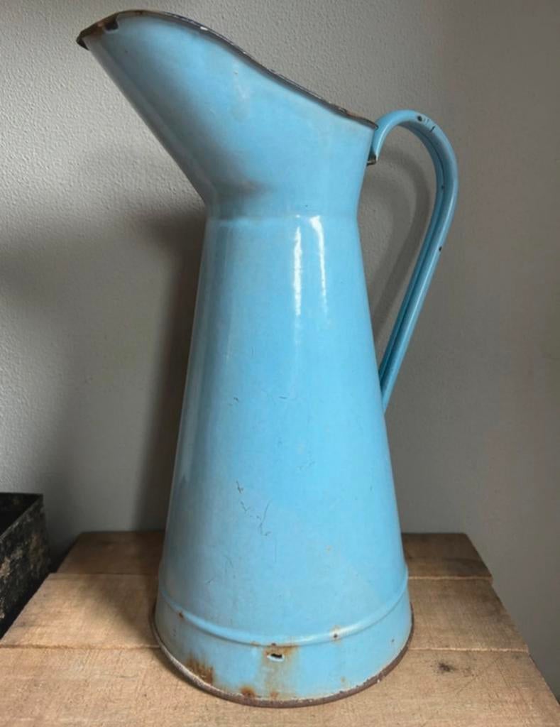 Frans emaille lichtblauwe waterkan, Ophalen of Verzenden