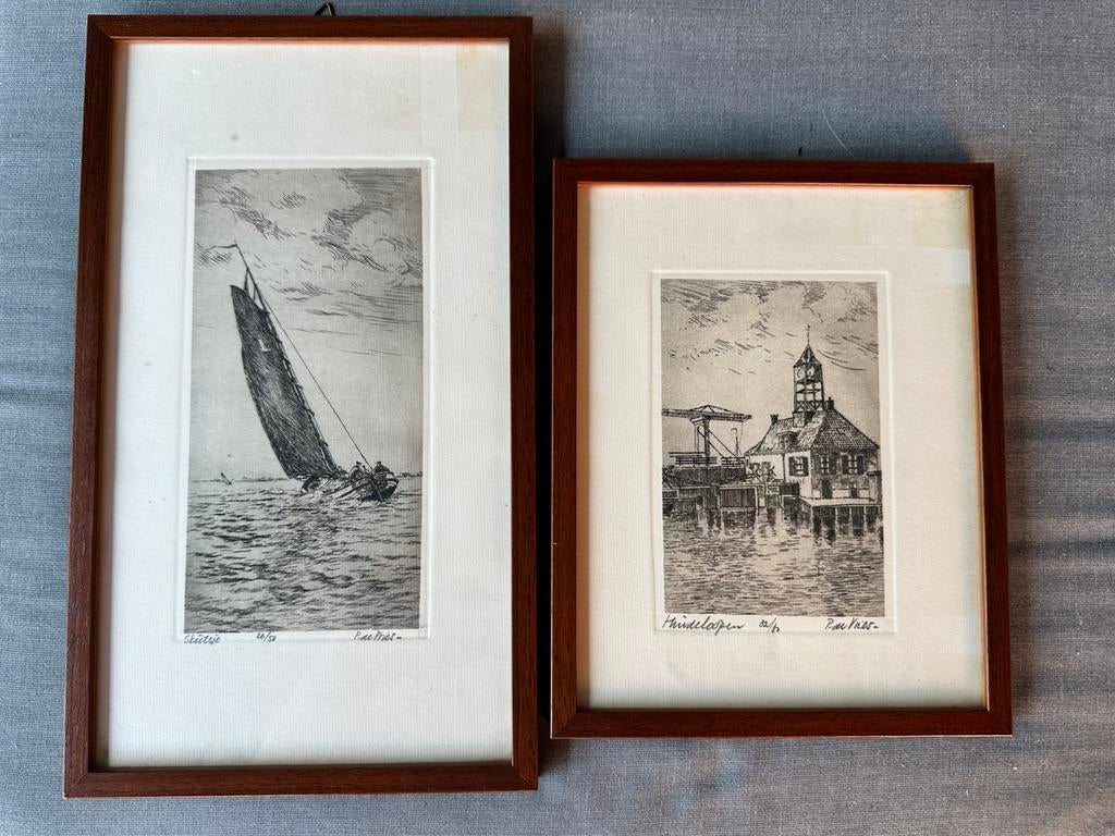 Etsen Piet de Vries (1932-2003), Antiek en Kunst, Ophalen, Ingelijst, Landschap, 1950 - 1999