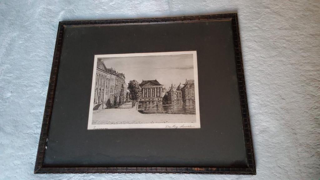 Antiek schilderij Ets Jan Zwerver Mauritshuis De Haag houten, Ophalen of Verzenden