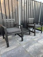 Ikea Applaro zwarte tuinset: 2 stoelen met tafel en kussens, Gebruikt, Bijzettafel, Tuinset, Hout