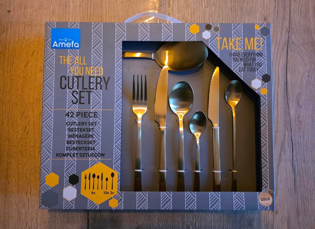 Amefa bestekset goudkleurig, Huis en Inrichting, Keuken | Bestek, Ophalen, Nieuw