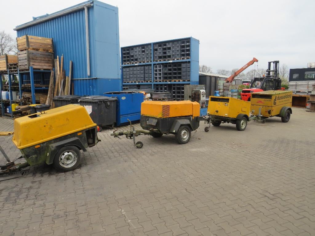 4x mobiele compressers ingersoll rand demag met deutz motor, Ophalen, Gebruikt, 6 tot 10 bar, Zandhaarweg