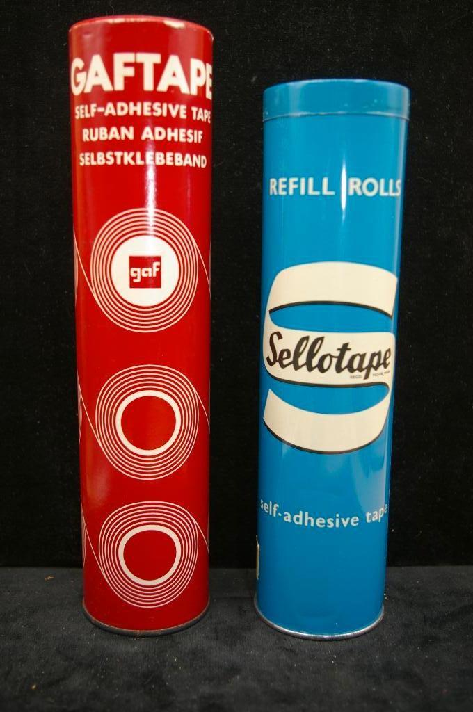 Twee grote reclame blikken plakband  Sellotape en Gaftape, Verzamelen, Ophalen of Verzenden, Gebruikt, Overige, Overige merken
