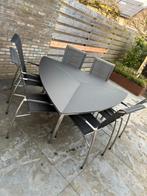 tuinset 4seasons outdoor glazen tafel en 6 stoelen, Ophalen, Gebruikt, Eettafel, 6 zitplaatsen