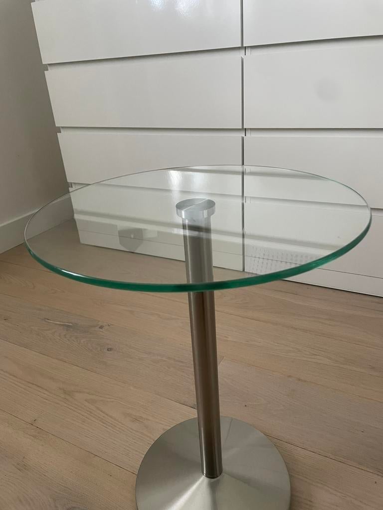 Bijzettafel glas met chroom, Minder dan 55 cm, Rond, Ophalen, 45 tot 60 cm