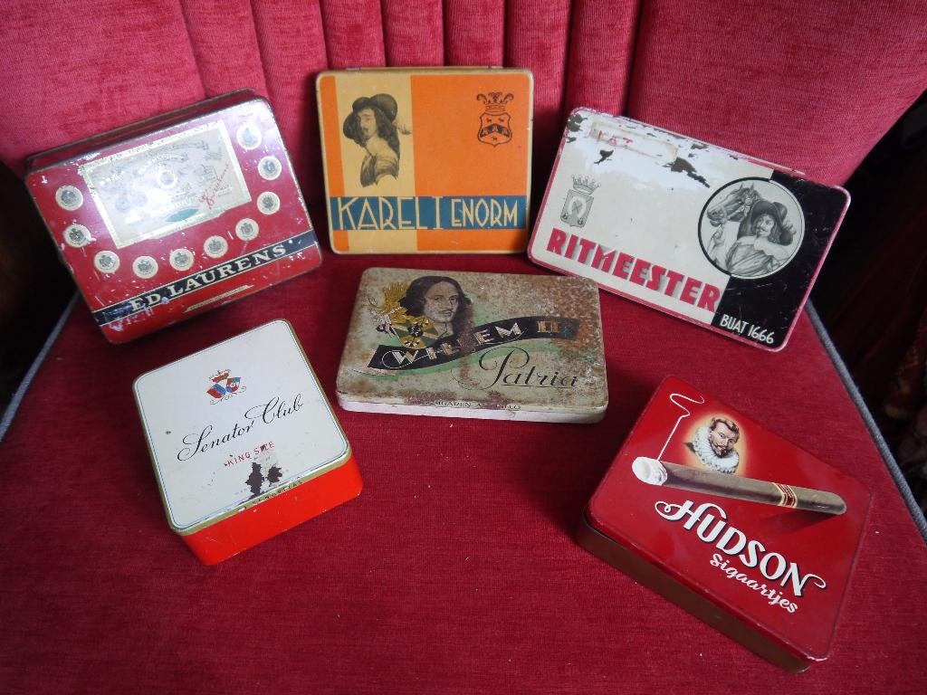 7 oude blikken sigarendoosjes, Verzamelen, Blikken, Ophalen of Verzenden, Gebruikt, Overige, Overige merken