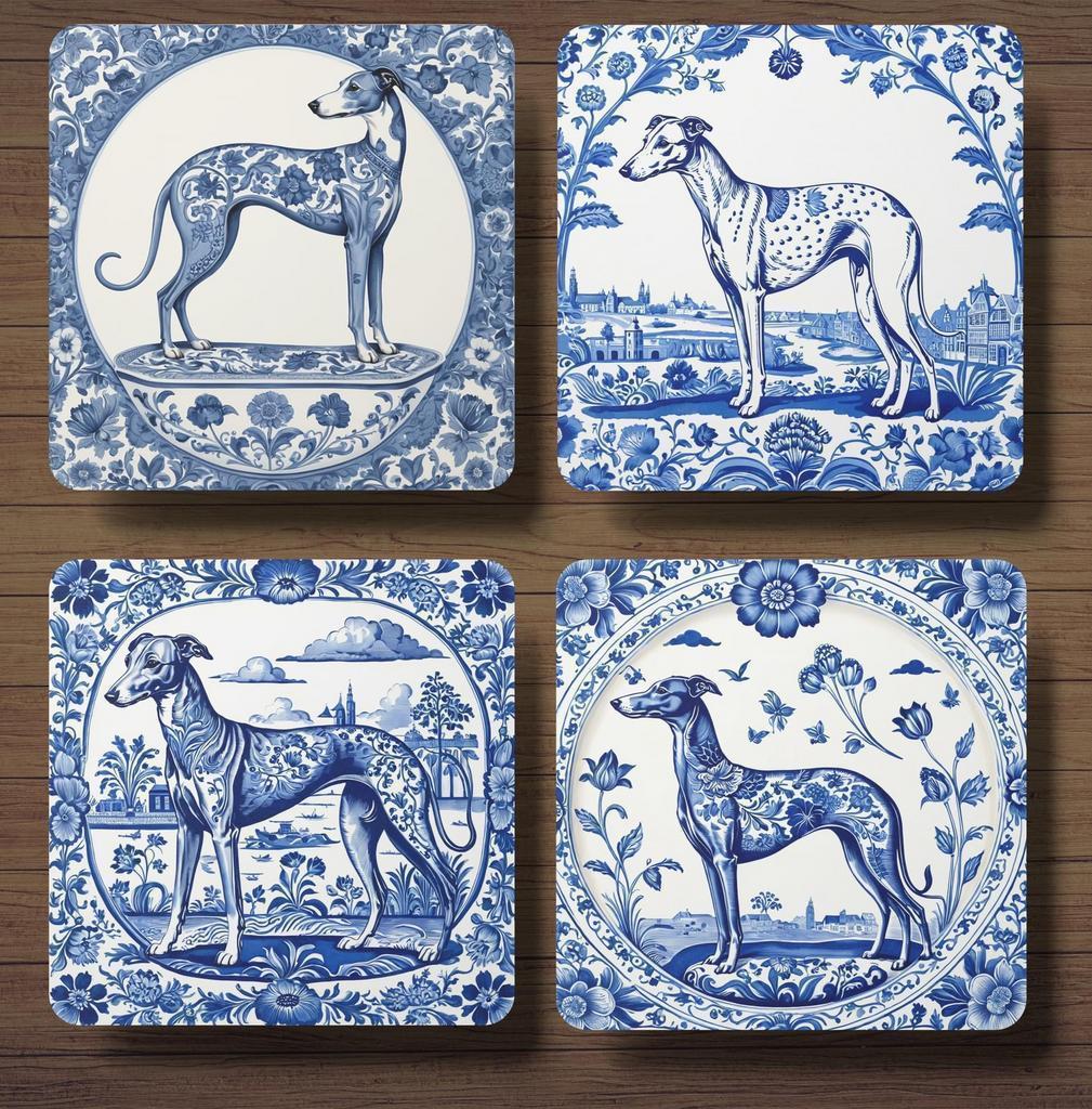 Whippet Delfts Blauw onderzetters met houder, Ophalen of Verzenden, Nieuw, Glas of Kopje