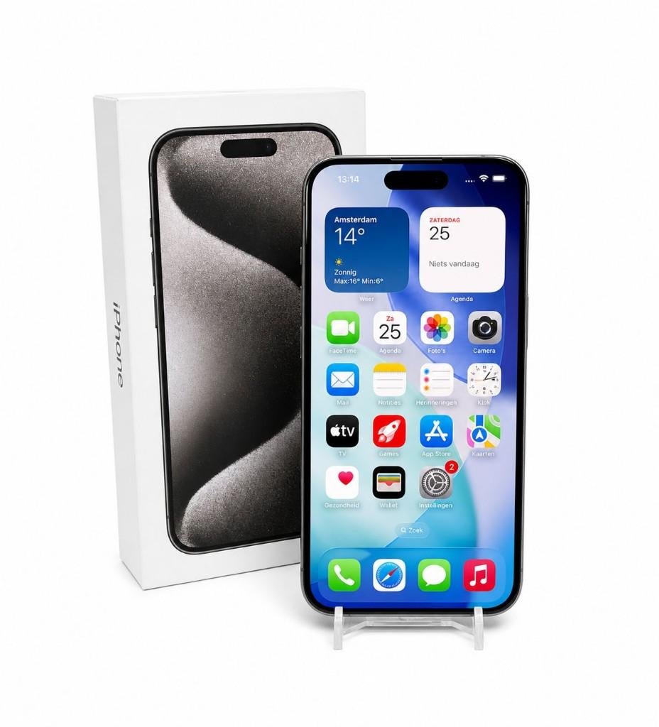 iPhone 15 Pro 128gb Naturel Titanium Batterij 85% in doos, ., Ophalen of Verzenden, Zo goed als nieuw, .