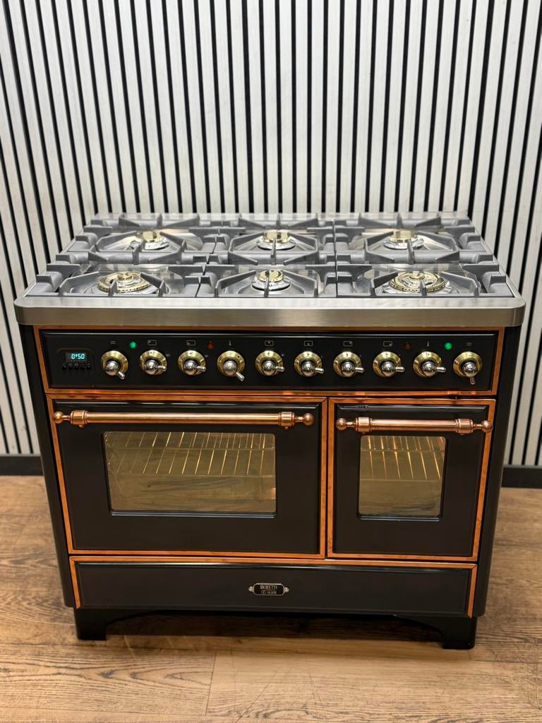 Luxe Boretti Majestic Fornuis koper 6pits dubbele oven 100cm, Fornello Esperta, Ophalen of Verzenden, Zo goed als nieuw, Energieklasse A of zuiniger