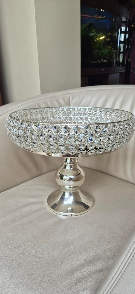 Luxe Zilverkleurige Spiegelschaal met Kristallen, Huis en Inrichting, Woonaccessoires | Schalen en Manden, Ophalen of Verzenden